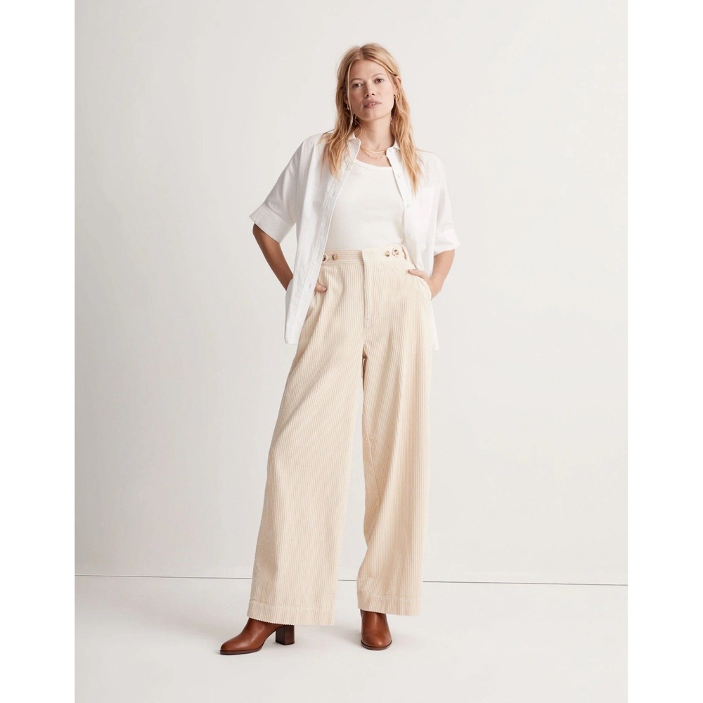 Madewell Harlow Wide Leg Corduroy Pants 10 Alabaster High Rise Sailor
